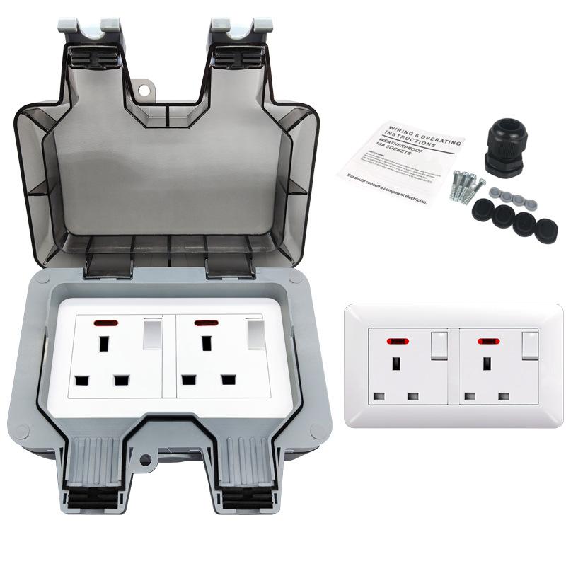 

EIOMR IP66 Waterproof Dustproof Box 16A Double Standard Power Socket Grounded AC 110~250V Outdoor Waterproof Box for EU UK UN US UK Socket
