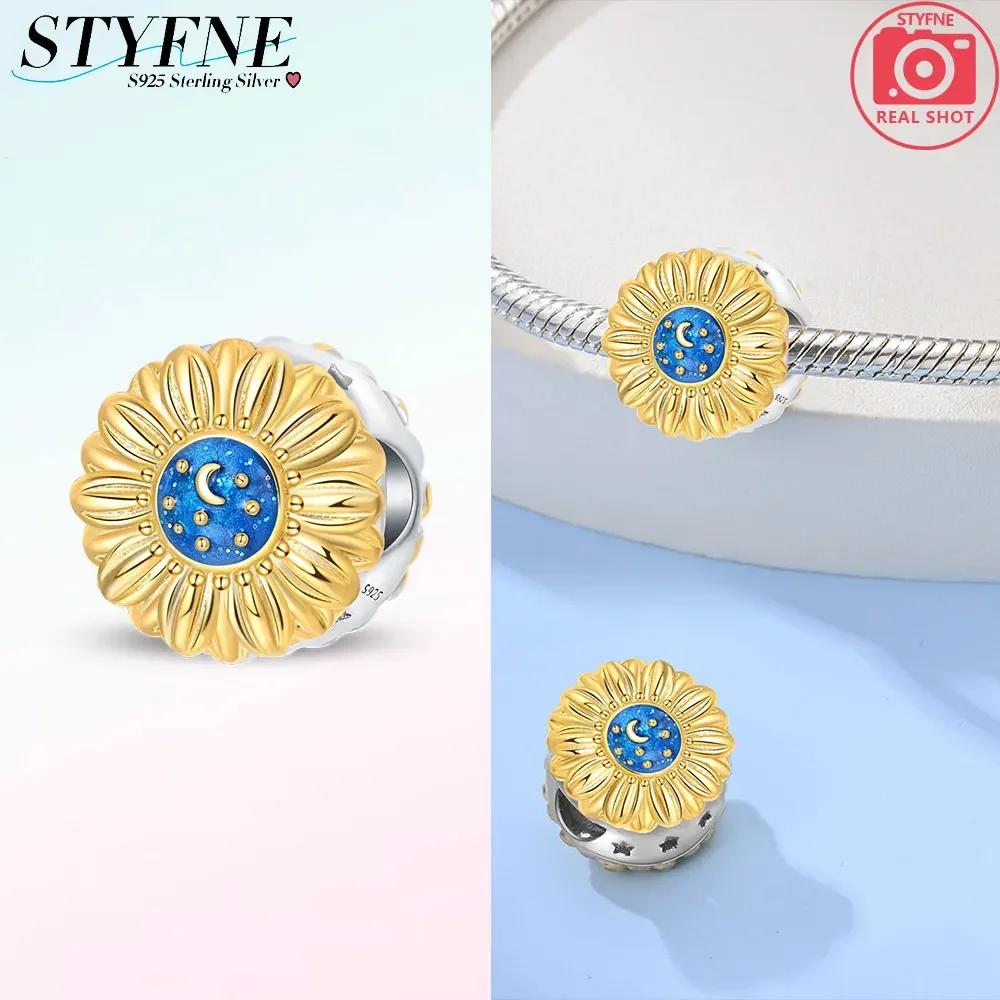 Copper Flower With Various Shapes Sparkling Zircon Sunflower Charms Beads Fit Original Bracelets Diy Jewelry