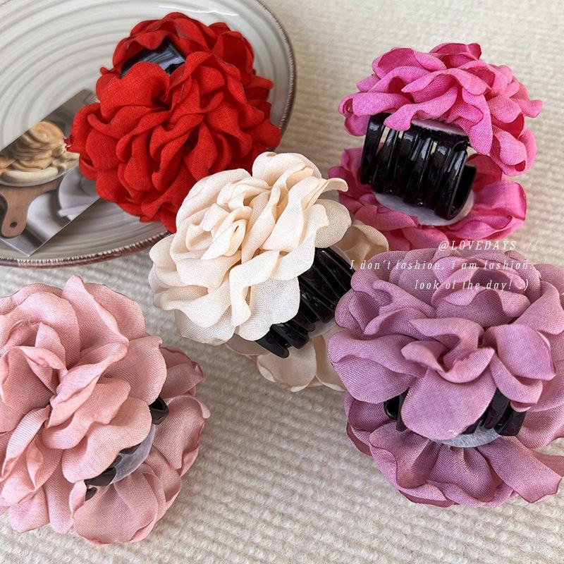 Barrette Floreali Romantiche Rosa Francese per Capelli Posteriori Donna Clip a Pinna di Squalo Presa Ampia Clip Allentata Copricapo