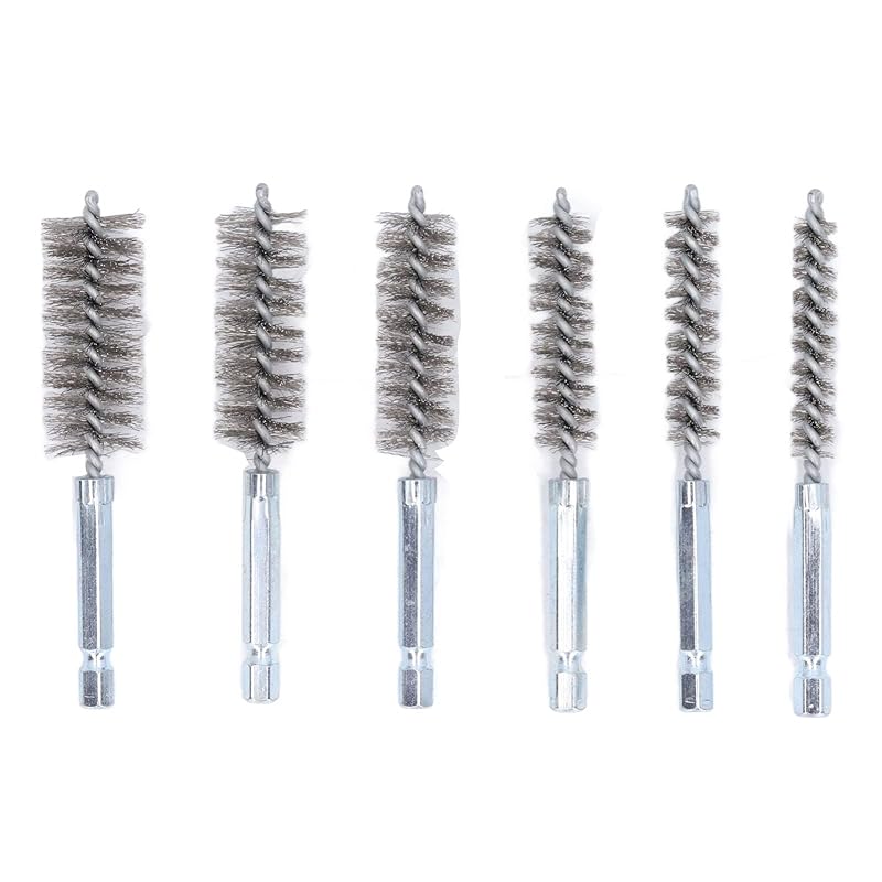 Bore Cleaning Brush Set, 6 Pieces with 1/4in Hex Shank, Wire Brush for Drill or Impact Driver (Nylon, White)