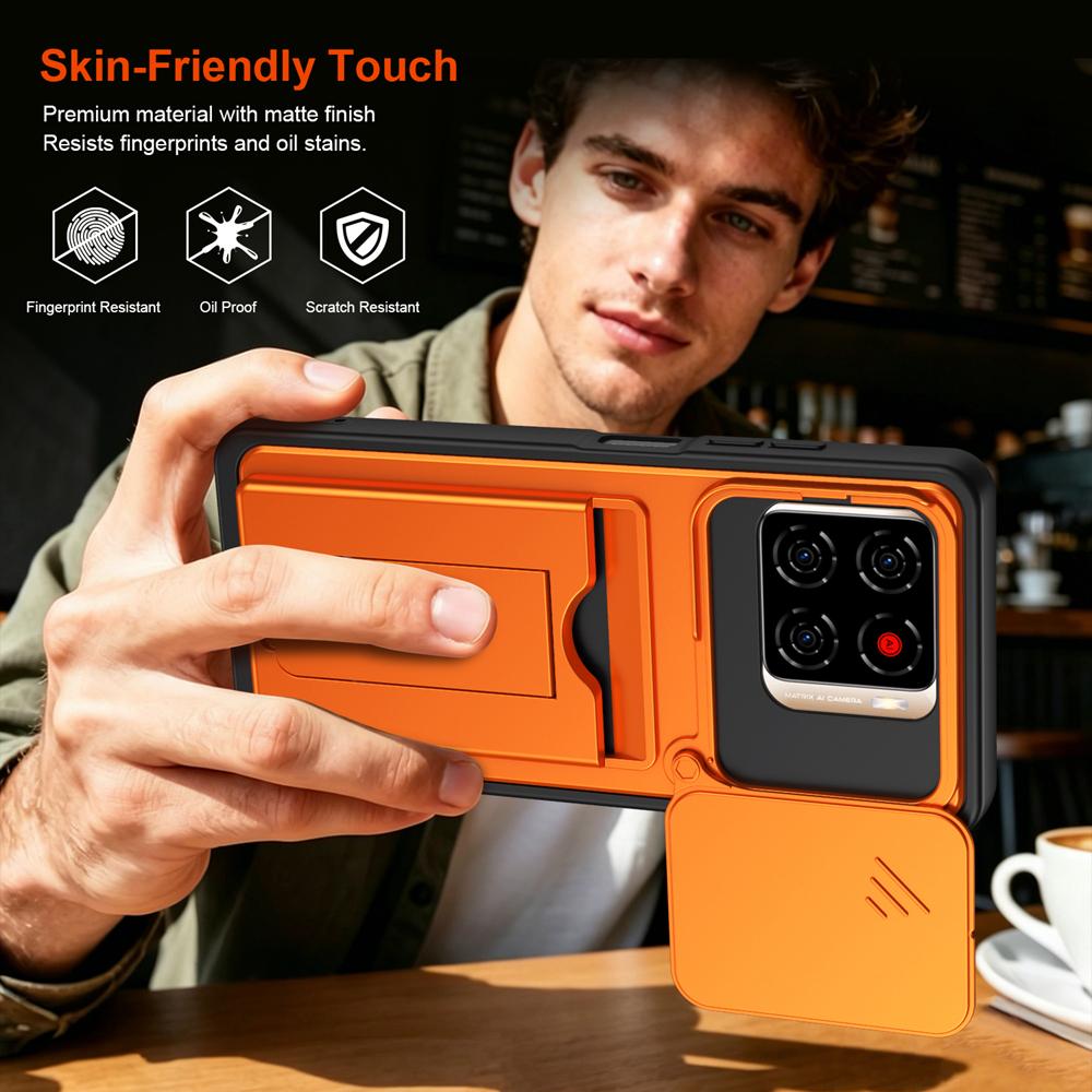 KEYSION Card Slot Holder Bag Phone Case for ZTE Blade A56 Slide Camera Protection Kickstand Shockproof Cover for Blade A56 Pro