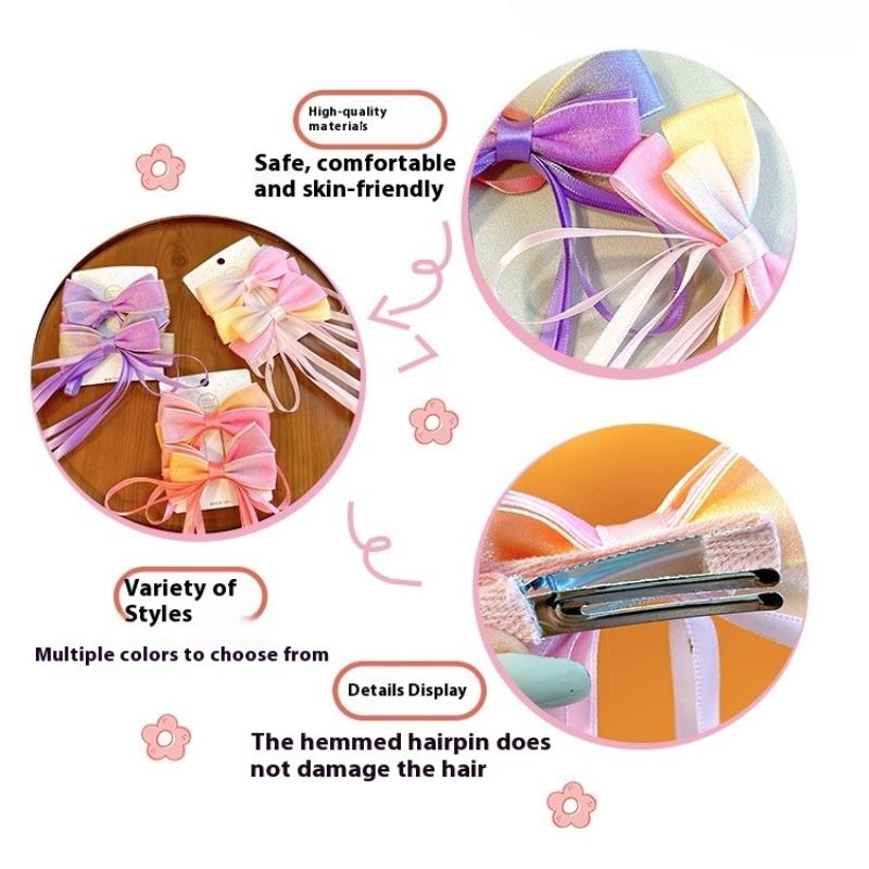 2Pcs  Chinese Style Gradient Bow Tassel Hairpins Children Sweet Girls Lovely Hair Clips Barrettes Hairgrips Hair Accessories