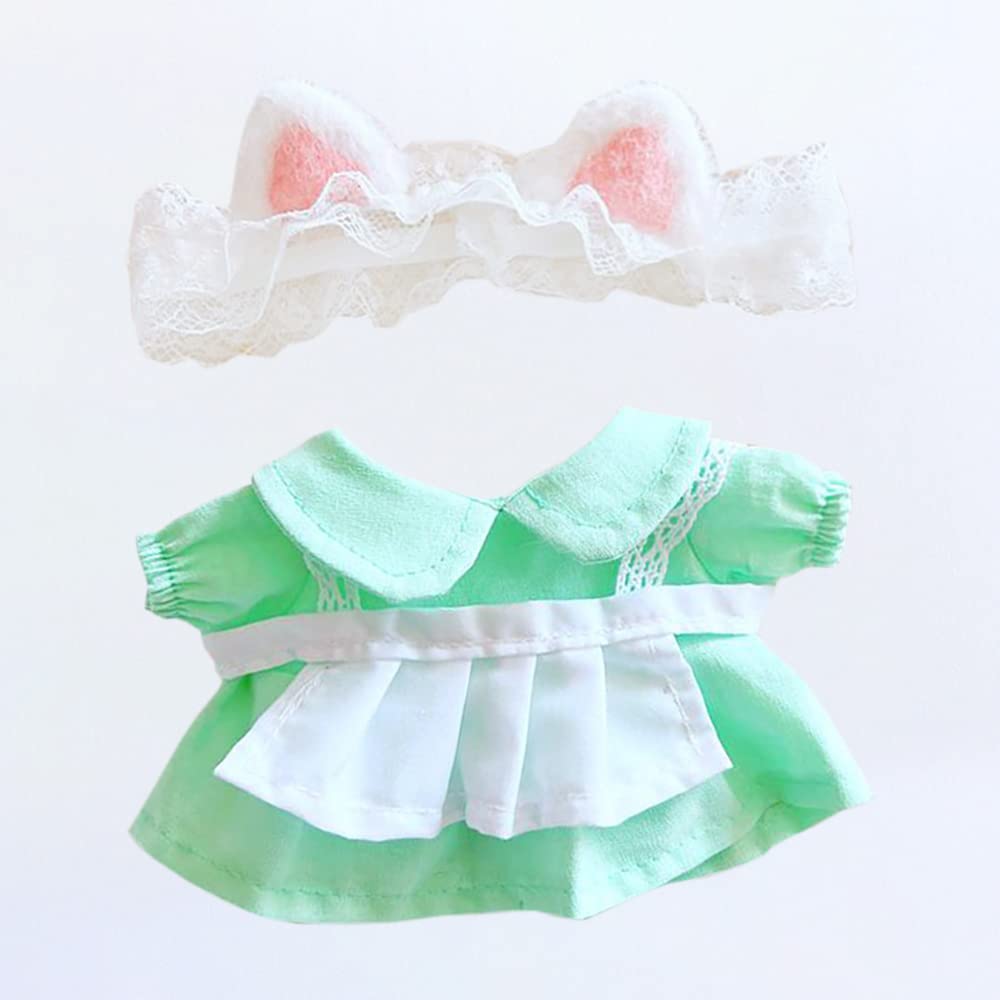 niannyyhouse 20cm Doll Clothes for Plush Toys Cat Ear Maid Suit Girls Dress Cotton Doll Clothes (Green)