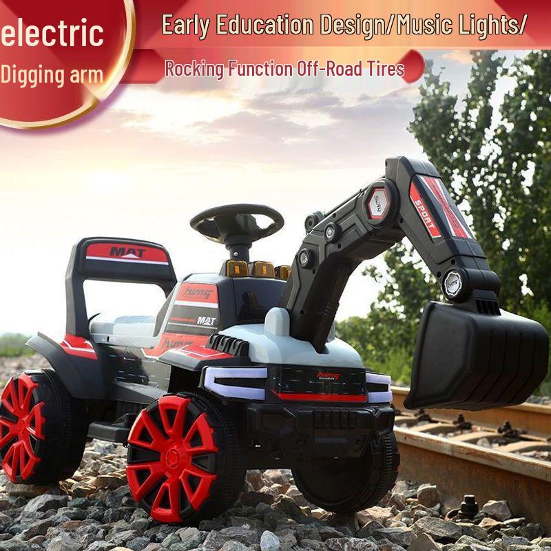 Fully Electric Kids Excavator Ride-On Car, Rechargeable with Remote, 26-Inch Model for Boys, Able to Dig Soil