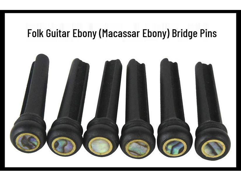 Ebony Acoustic Guitar Bridge Pins, Set of 6, Inlaid with 6.0mm Mother-of-Pearl