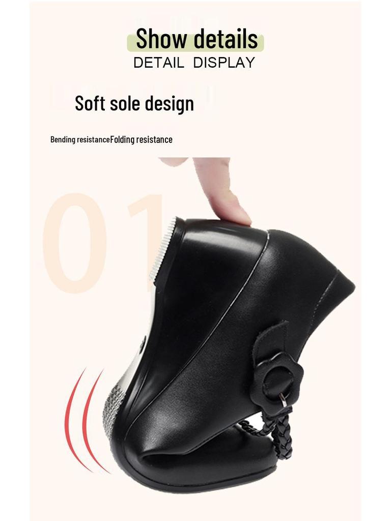 Women's Soft Sole Wedge Heel Cheongsam Shoes - Comfortable Leather for Middle-Aged & Elderly