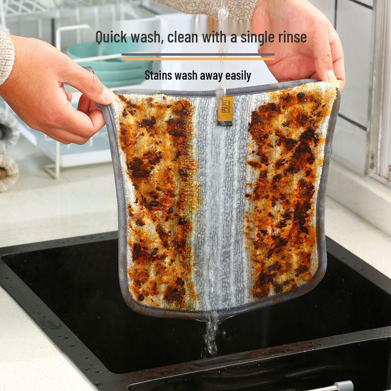 Bamboo Charcoal Fiber Non-Stick Oil-Absorbent Dish Towel, Lint-Free and Thickened for Cleaning.