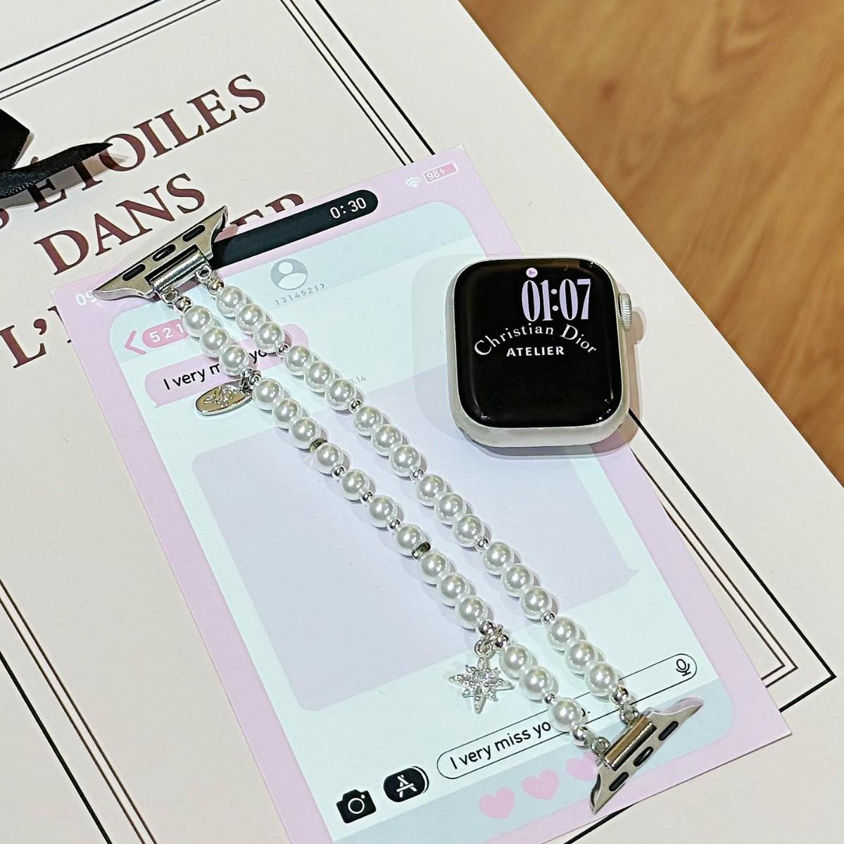 

Compatible Six-Pointed Star Pearl Chain Band for Apple iWatch, Huawei GT543, Xiaomi 89pro Huawei Fit 3/4/4 Pro