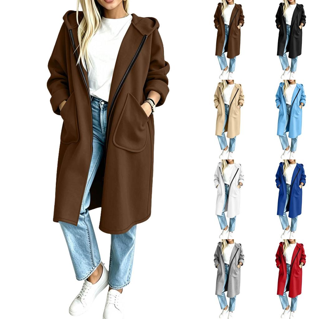 Women's Long Hooded Sweatshirt with Zipper Pockets, Casual Longline Hoodie for Fall and Winter