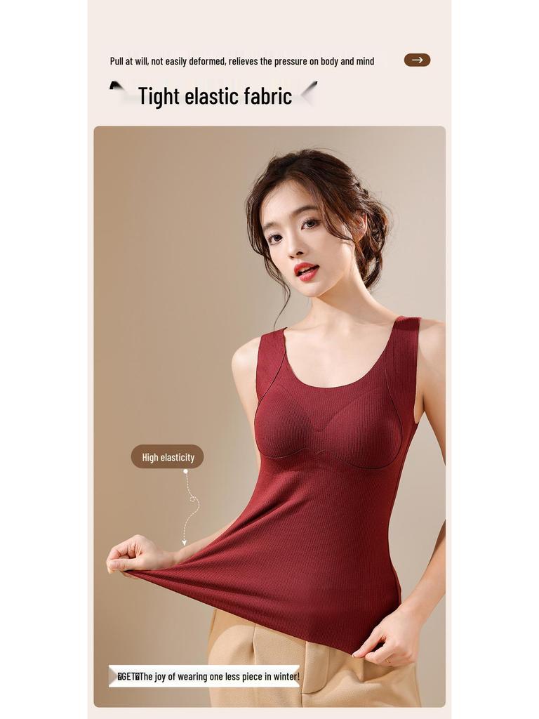 Keep Warm 033: Women's Mulberry Silk Self-Heating Cashmere Vest – Slimming Base Layer for Autumn/Winter