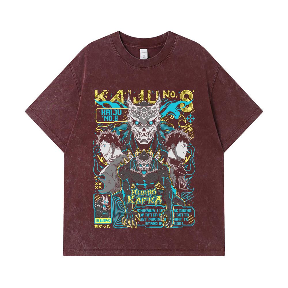 275 GSM Washed T-shirts 100% Cotton Kaiju No 8 V20 Kafka Print Unisex Heavy Cotton T Shirt