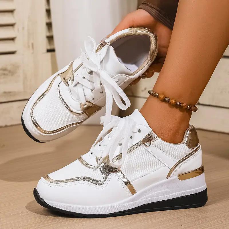 Women's Plus Size Color Block Lace-Up Shoes Thick Platform Mid-Heel New Summer Casual Trendy