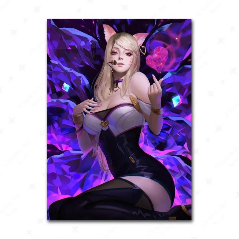 Hra League Of Legends Figurka KDA Plakát LOL Evelyn Kasha Ahri Sexy Dívka Plátno Malba Neonový Styl Nástěnné Umění Obrázky Domácí Dekorace