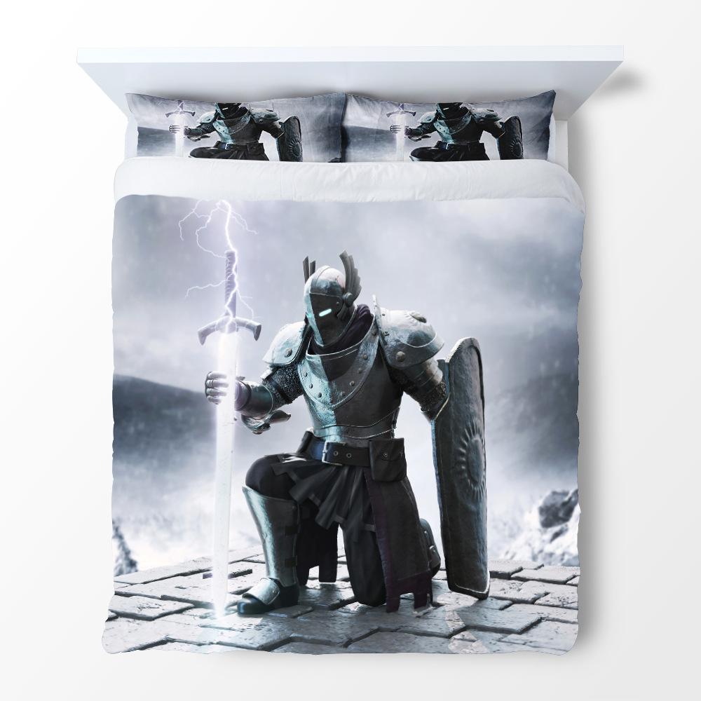 European Knight Retro 3D Digital Printing Three-Piece Set Can Be Customized Grinding Quilt Cover Pillowcase