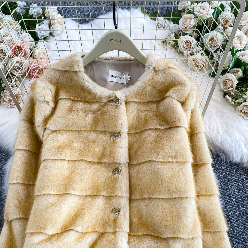 Autumn Winter Women Luxury Soft Mink Faux Fur Warm Short Jacket Diamond Button Single Breasted Christmas Outerwear Coat