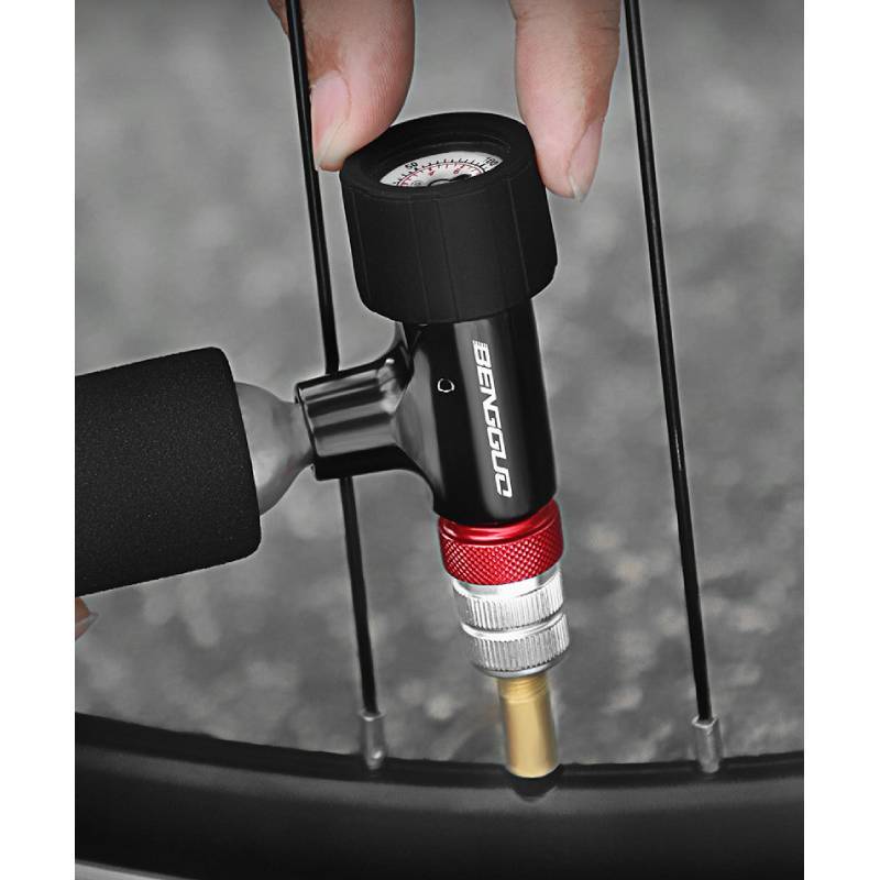 Bicycle Co2 Inflator Head With Pressure Gauge For Mountain Road Bike Repair Tools