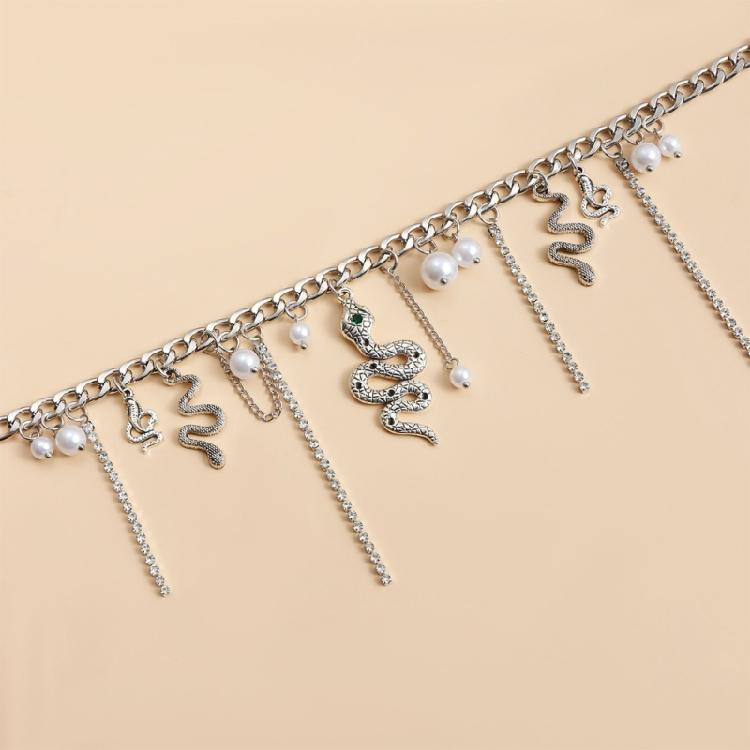 Sophisticated Snake Shape Pearls Pendant Necklace Tassels Necklace Suitable for Women Who Love Distinctive Style