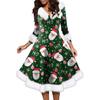 Women's Fashion V-neck Casual Fit Christmas Print Party Long Sleeve Dress
