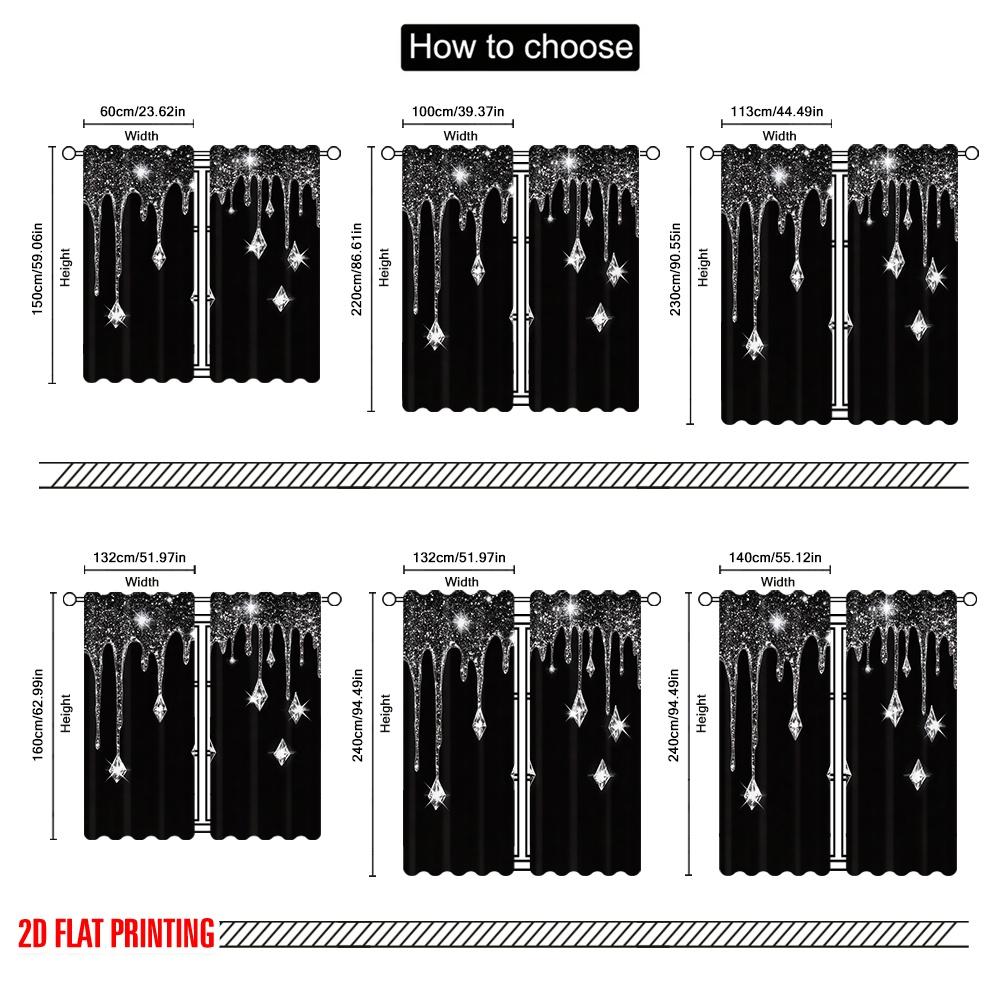 Flat Printing Shiny Silvery Water Drops Print Curtains Bedroom Office Kitchen Living Room Study Home Decor Curtain Set Of 2 Made Polyester Washable
