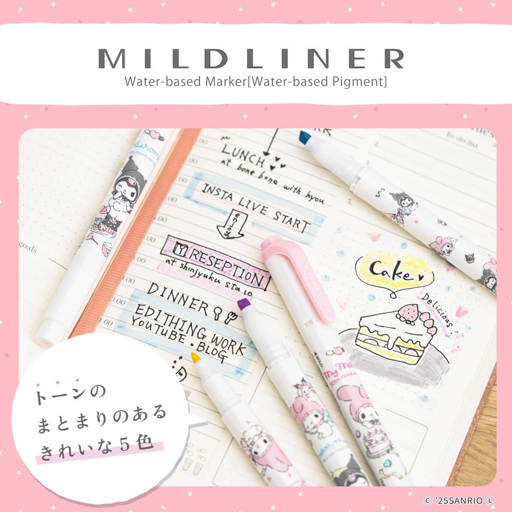 Zebra Mildliner Highlighter Sanrio My Melody Kuromi 50th Set Pen, & Anniversary, 5-Color (WKT7-MMKU-5C)