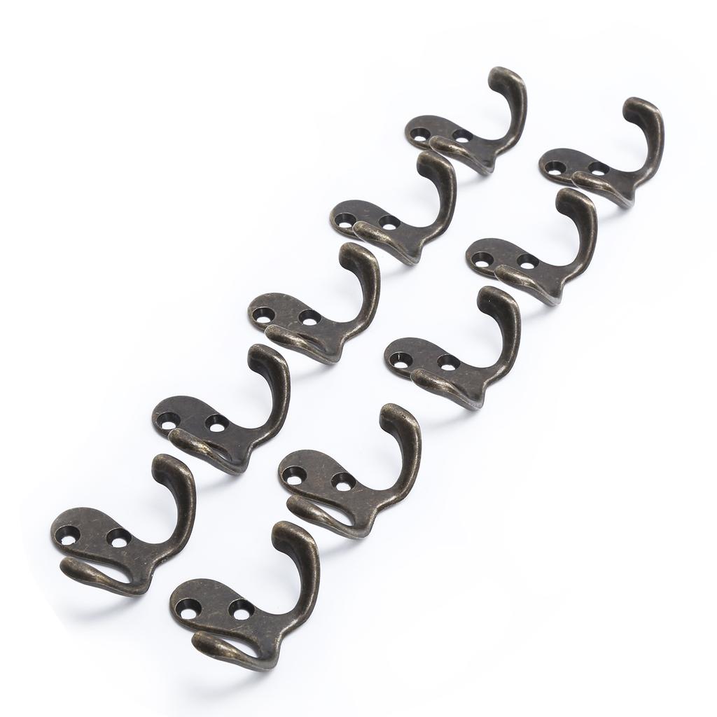 10Pcs Coat Hooks Small Double Prong AntiRust Sturdy Durable Convenient Wall Mounted Tiebacks for