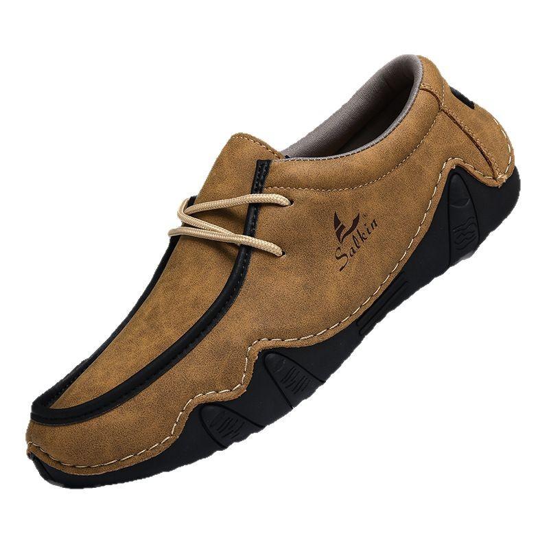 Large size men's shoes spring and autumn new British casual leather shoes low-top lace-up octopus soft-soled beanie shoes men