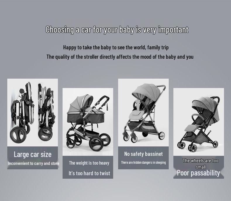 Convertible Lightweight Baby Stroller: Reclining, Foldable, High Landscape, Shock-Absorbing, Two-Way Use for Newborns