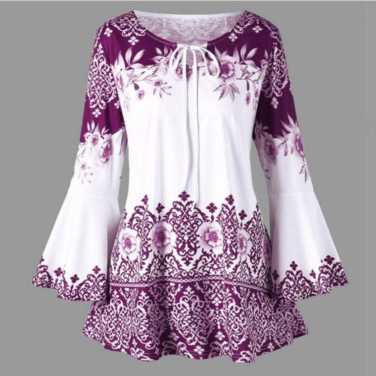 

L-5XL, женская футболка больших размеров, топы, весенний вязаный пуловер с принтом, женская одежда, повседневная большая свободная рубашка, футболка L фиолетовый