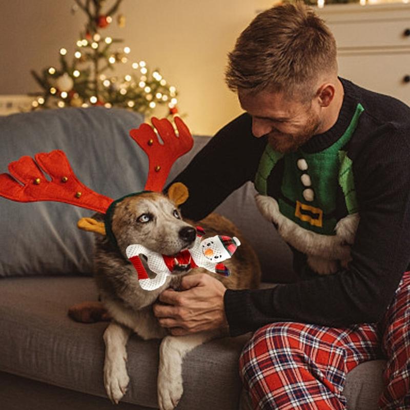 Christmas Dogs Toy Bites-Resist Stuffed Toy Funny Interactive Elasticity Dogs Chew Toy for Outdoor Dogs Tooth Molar Tool