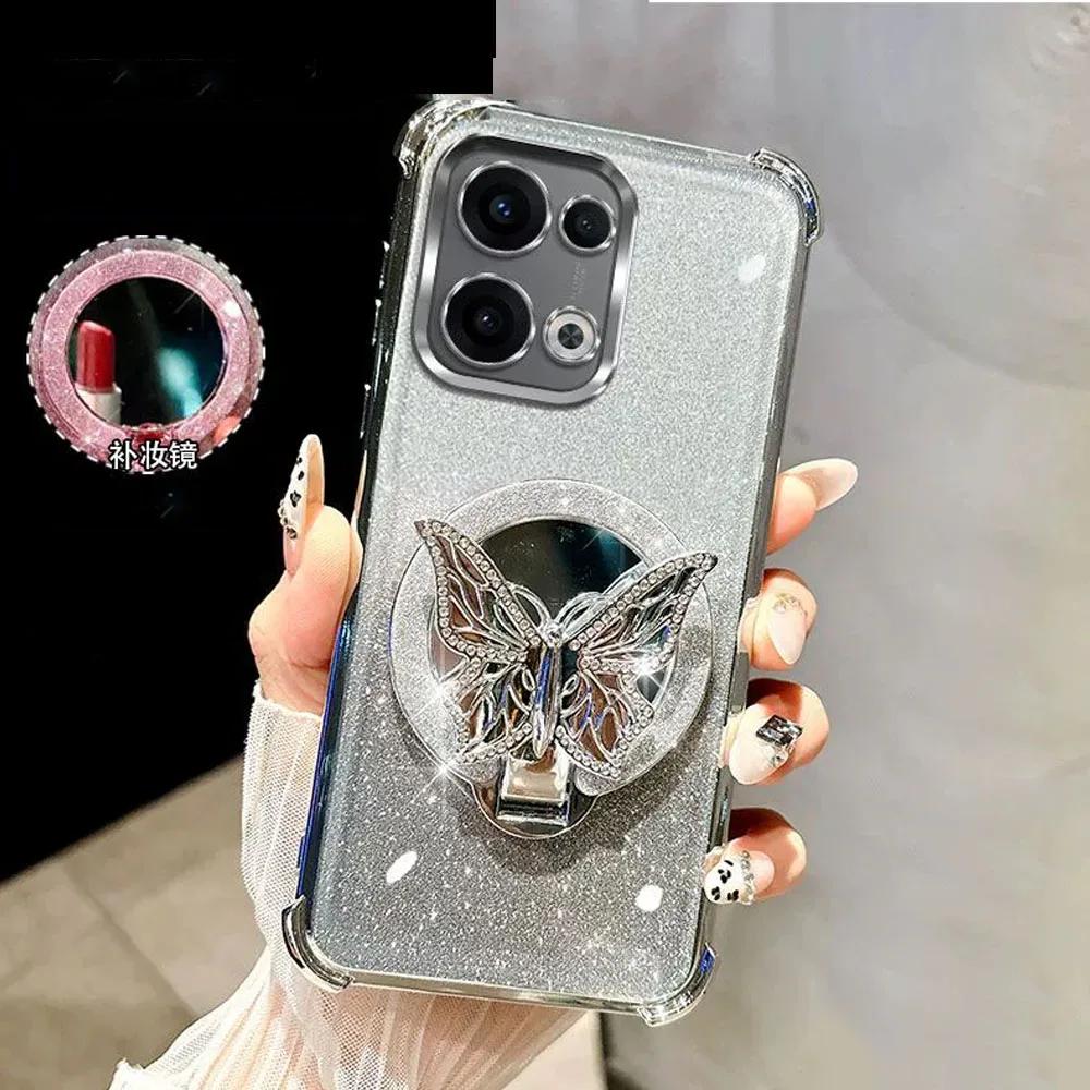 Mirror Butterfly Bracket Magnetic Holder Case for Samsung Galaxy A03S A13 A12 A32 A52 A02 A03 A23 A33 A53 Shockproof Clear Cover