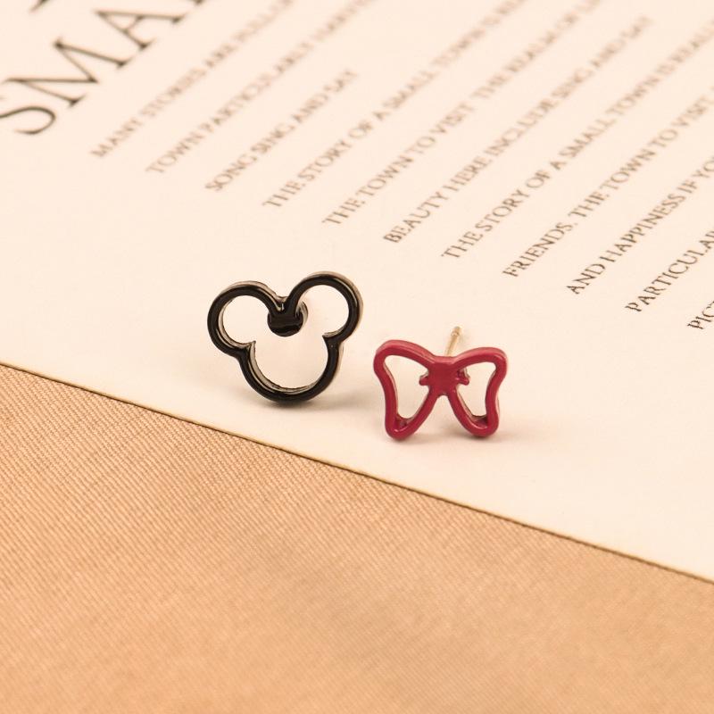 Sweet Asymmetrical Mickey Bow S925 Silver Stud Earrings - Fun Cartoon Ear Jewelry B851