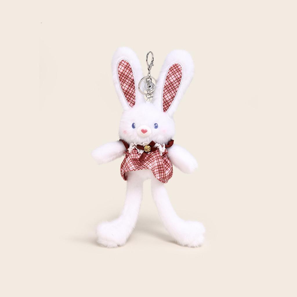 

Warm Warm Stuffed Bunny Keyring With Plaid Dress Decoration For Giftgiving білий