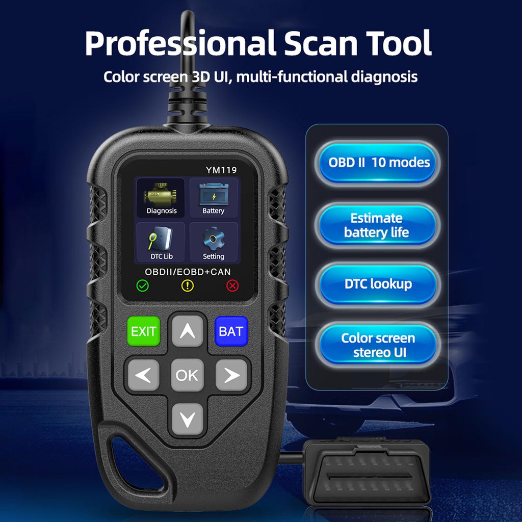 Skener OBD II, čtečka chybových kódů motoru automobilu Tester baterií CAN Diagnostický diagnostický nástroj pro 12V