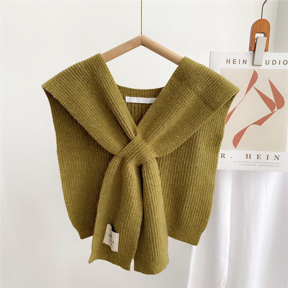 Solid Color Cross Shawl Women's Spring Autumn Shoulder Knit Wool Decorative Scarf