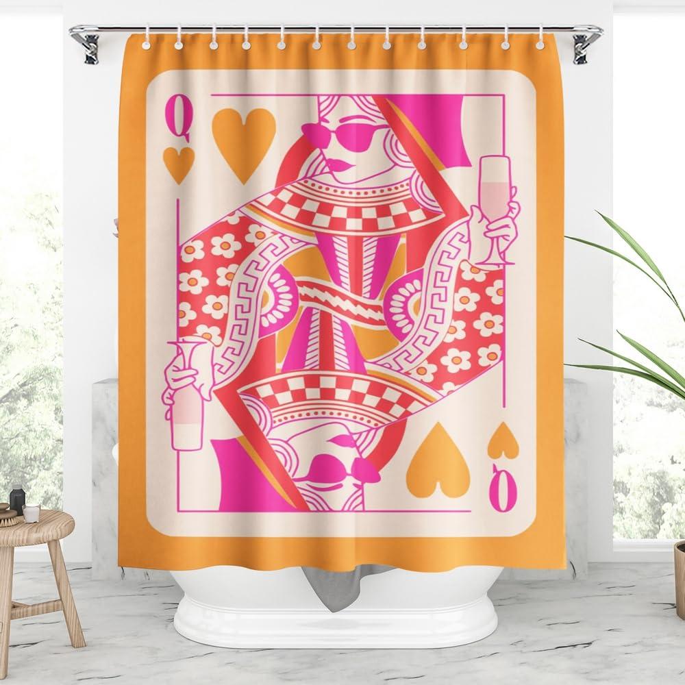

Vikama Queen Of Hearts Playing Card Shower Curtain Retro Color Block Print Waterproof & Mildew-Proof Bathroom Partition Curtain W60H190(CM)-1 Pcs