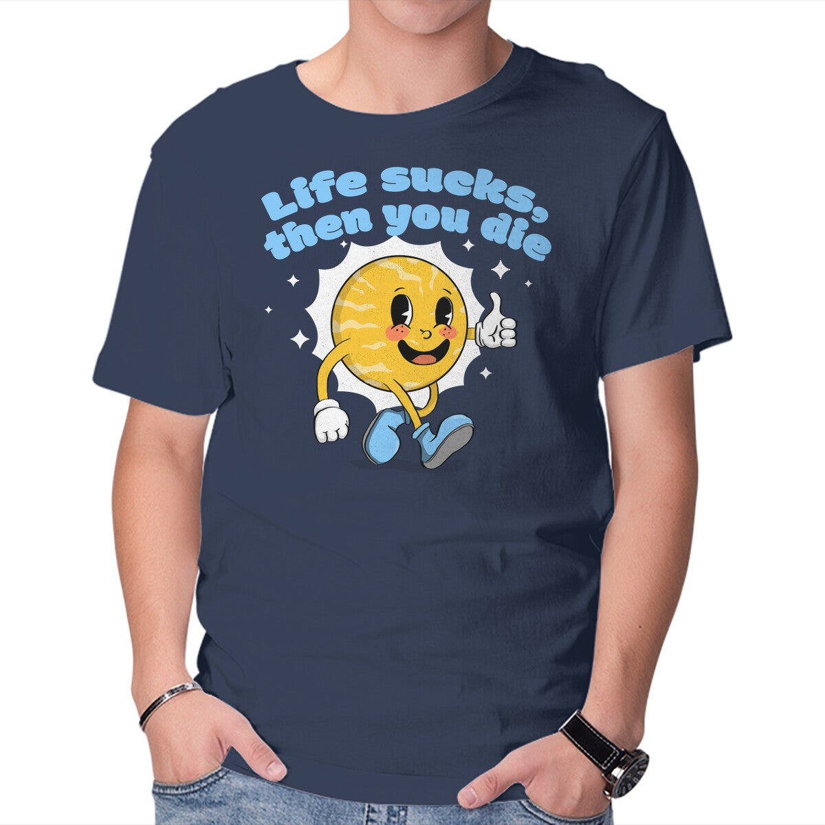 Unisex Crew Neck T-Shirt Life Sucks Graphic Short Sleeve Casual Tee L
