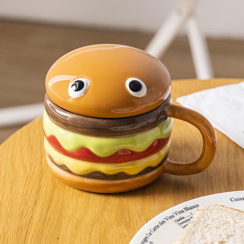 Cute Hamburger Ceramic Mug with Lid