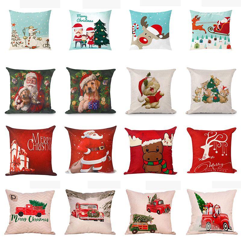 Premium Quality 18'' Xmas Cotton Pillow Case Linen Cushion Cover For Holiday Home Decoration