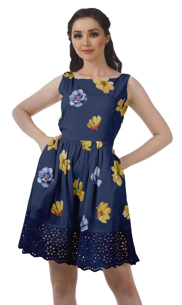 Moomaya Printed Lace Evening Mini Dress For Party Sleeveless Women Clothing