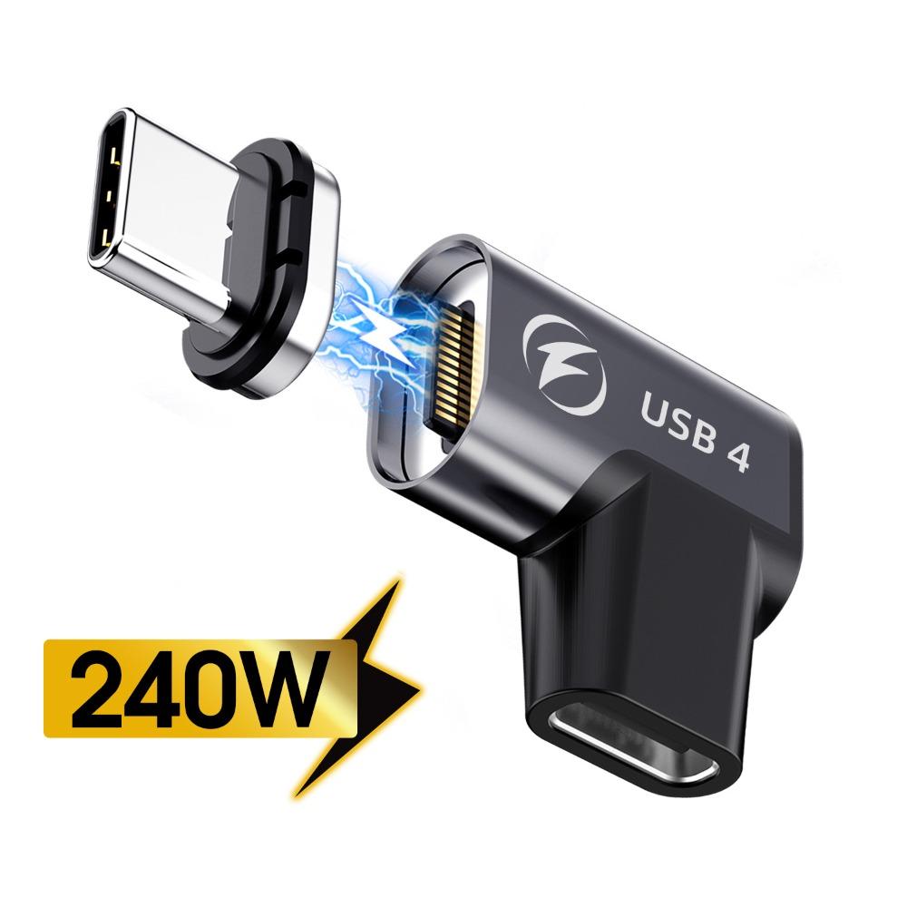 

Магнитный адаптер USB C 240 Вт 40 Гбит/с 8K 60 Гц Конвертер Type-C Быстрая зарядка PD Адаптер USB4 90 градусов Ноутбук