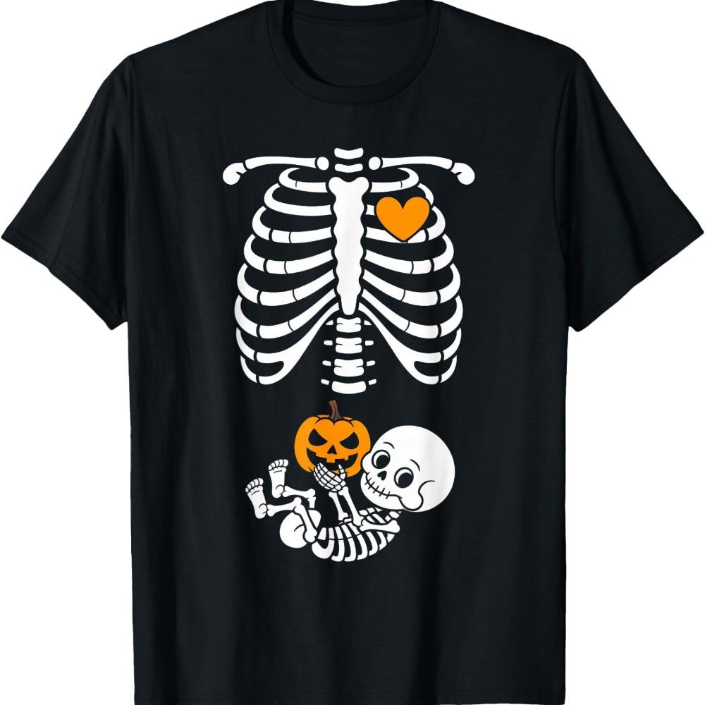 Halloween Skeleton Baby Rib Cage Tshirt Funny Maternity Pregnant Pumpkin TShirt Women Halloween Casual Tee Unique Design Tops