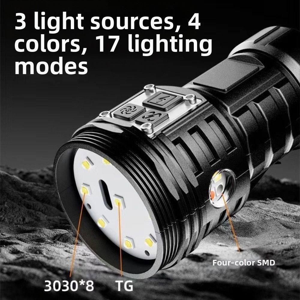 17 Modes Portable Flashlight USB Rechargeable Handheld Spotlight LED Pocket Flashlights  Running
