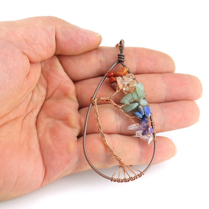 Handcrafted Copper Wire Wrapped Tree of Life Natural Stone Necklace