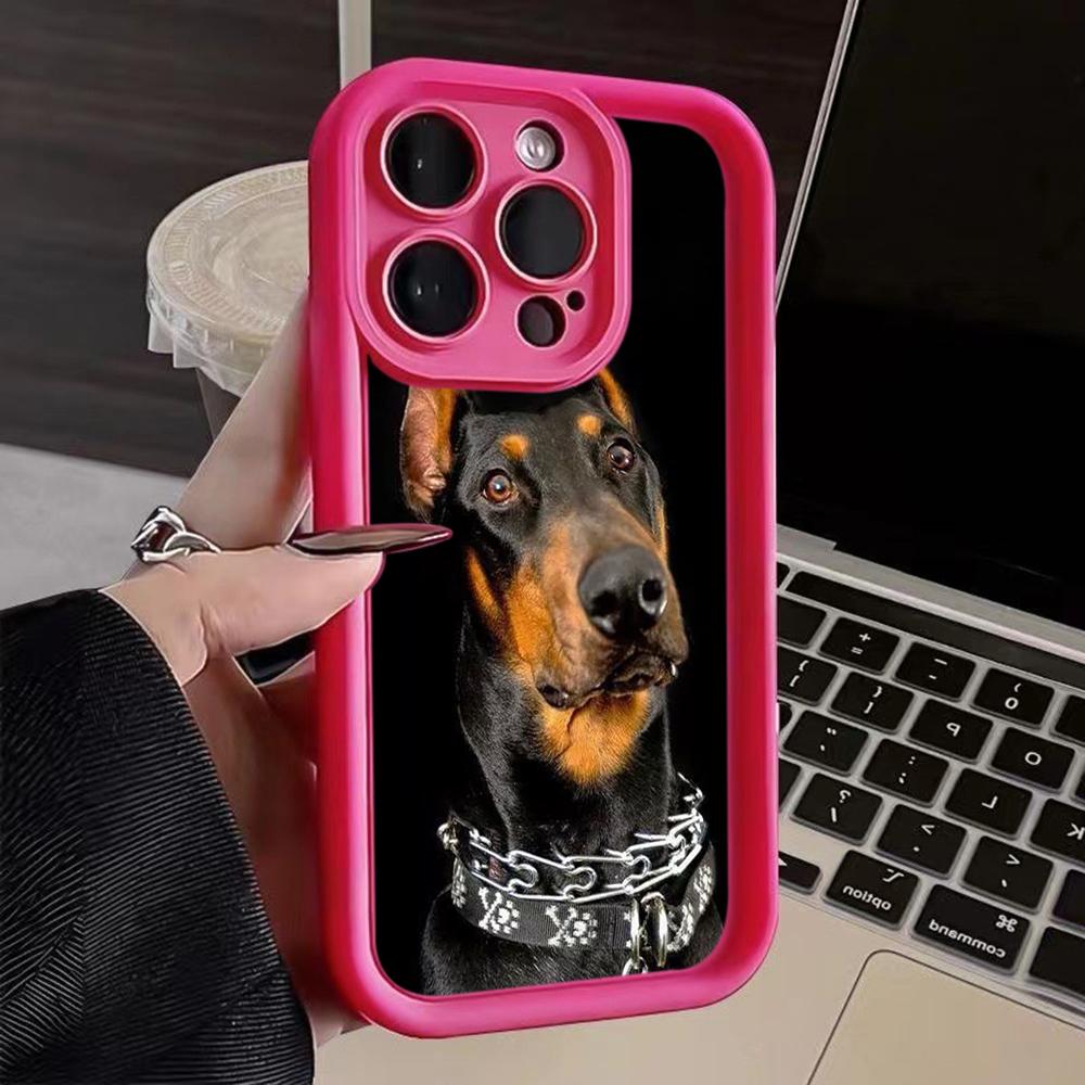 LZ14 Dog Doberman Animal Art Silicone Phone Case for iPhone 11 13 14 15 16 Pro Max 7 8 16 Plus 12 Mini XS Max XR Shockproof Back Cover