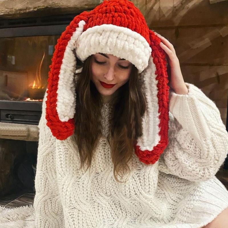 Winter Hat Cartoon Knitting Hat Cute Animal Ear Cosplay Hat Outdoor Sport Hat Woolen Caps Windproof Headwear Balaclava