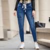 Dámské Skinny Trendy Džíny S Dírami Strečové Džínové Kalhoty Elastický Pas Se Stahovací Šňůrkou Džínové Kalhoty