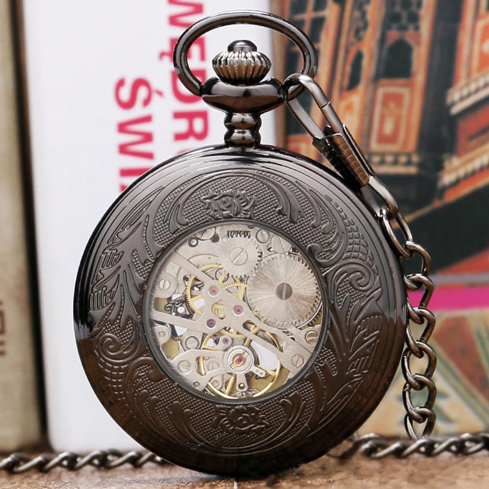 Vintage wydrążone płatki pokrywa ręcznie nakręcany mechaniczny zegarek kieszonkowy moda zegar