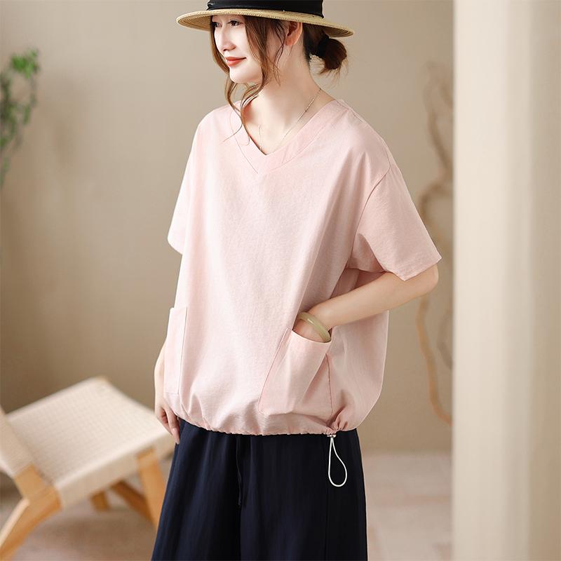 DIMANAF 2026 Plus Size Summer Women T-Shirts Casual Lady Tops Tunic Shirt Oversize Loose Tees Cotton Solid