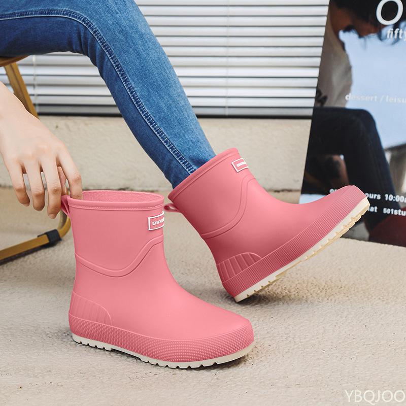 

Women s new mid length rain boots Designer Fashion non slip water shoes Waterproof short rain boots Luxury Comfort ladies Shoes 36 розовый