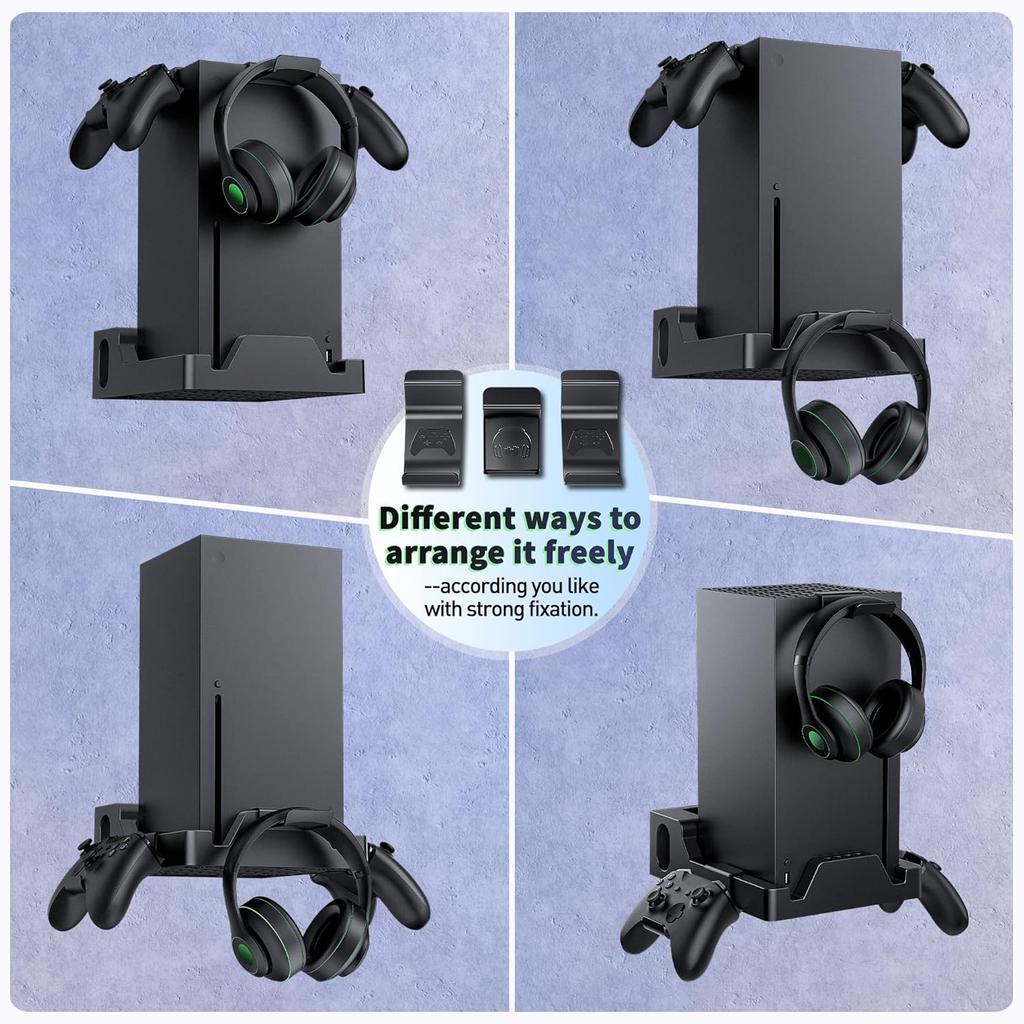 Wall Mount for Xbox Series X, Wall Mount Kit for Xbox Series X with 2 Controller Holder & Headphone Hook, Integrated and Heat Ventilation Design,